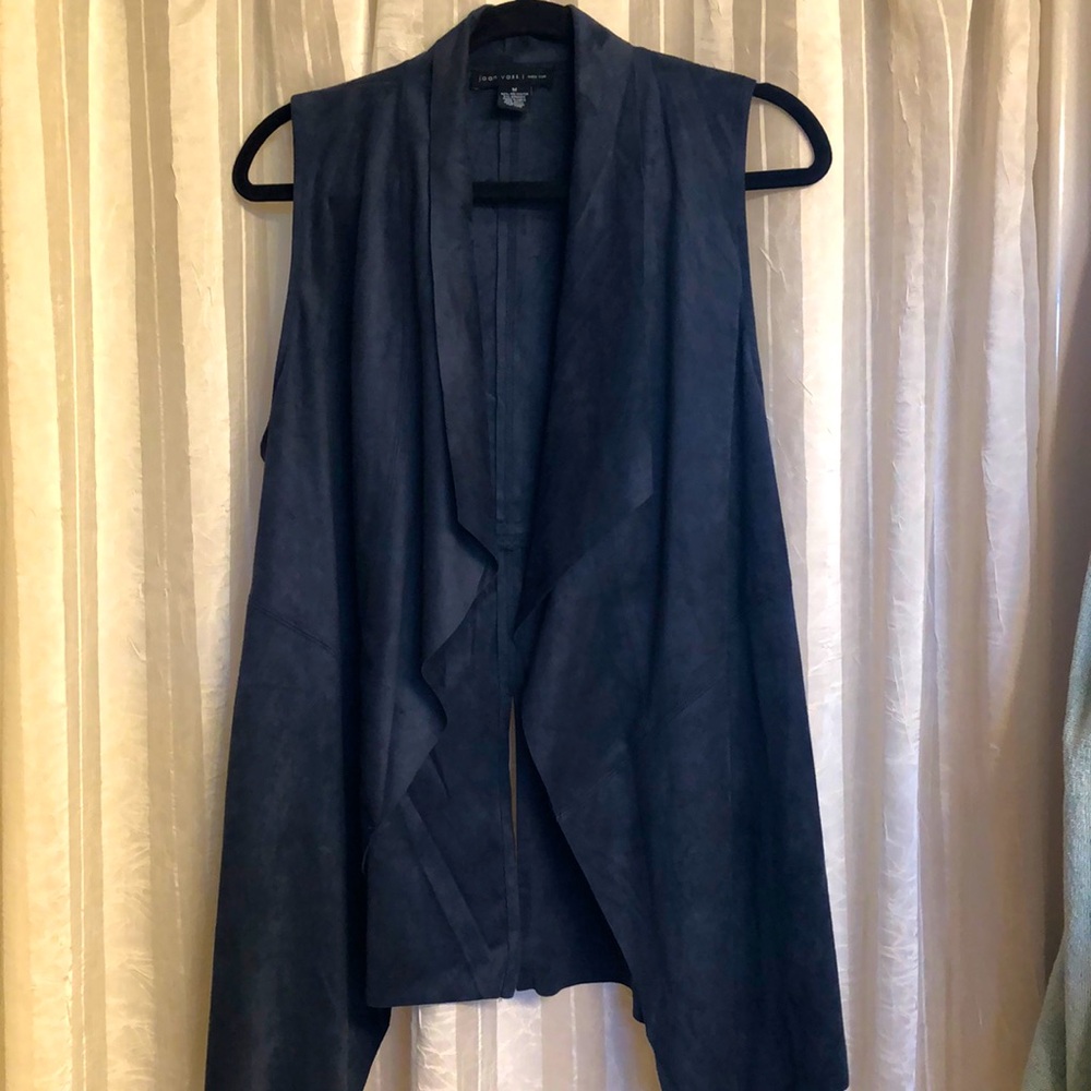 Joan Vass Faux Leather Suede-feel Open Vest